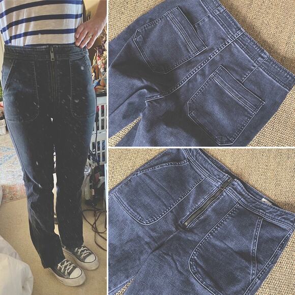 FREE PEOPLE $150 Hi Rise Long & Lean Exposed Zip Stretch Jeans 30R Blk - Picture 1 of 14